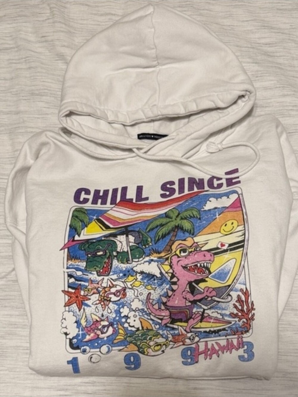BRANDY MELVILLE White 'Chill Since' Graphic Hoodie -oversized